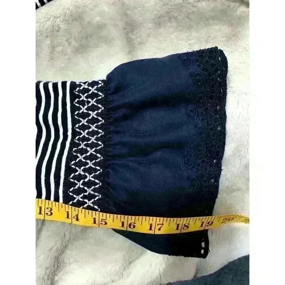 J Jill Cotton Model Navy Striped Smocked Bell Sleeve Tunic Top M Petite Artsy - Picture 6 of 9